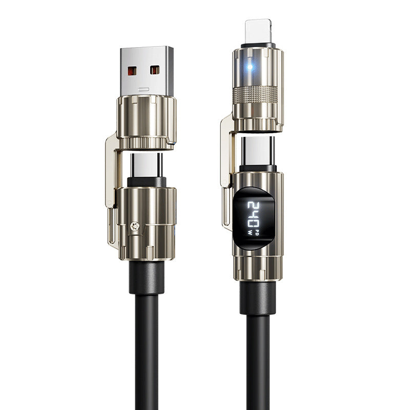 240W 4-in-1 Silicone Fast Charging Cable: USB-C, Lightning, USB-A for iPhone & MacBook